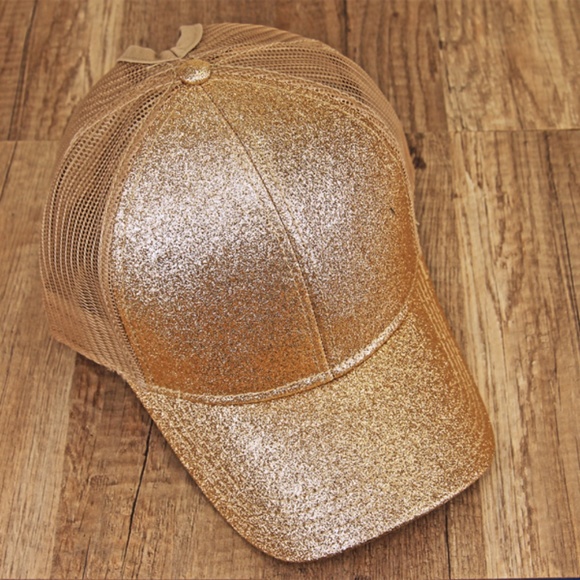 Accessories - Gold Glitter Ponytail Mesh Cap